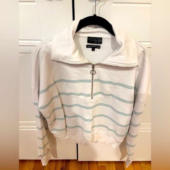 White and Light Blue Striped Women's Sweatshirt - Picture 1 of 2